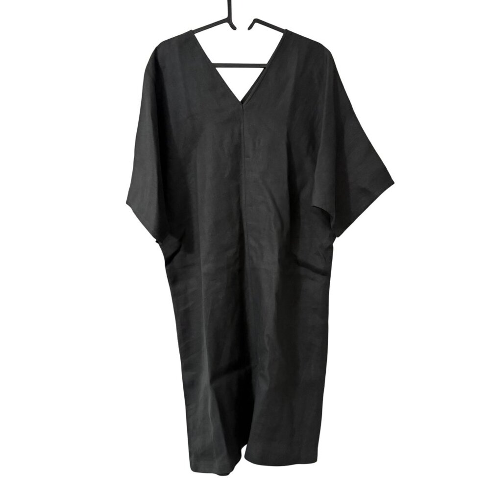 NICO Nicholson & Nicholson Dark Gray Linen Japan Boxy Vneck Dress Womens Small